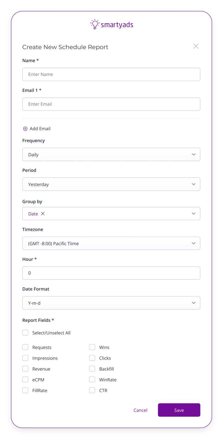 schedule reports smartyads ssp