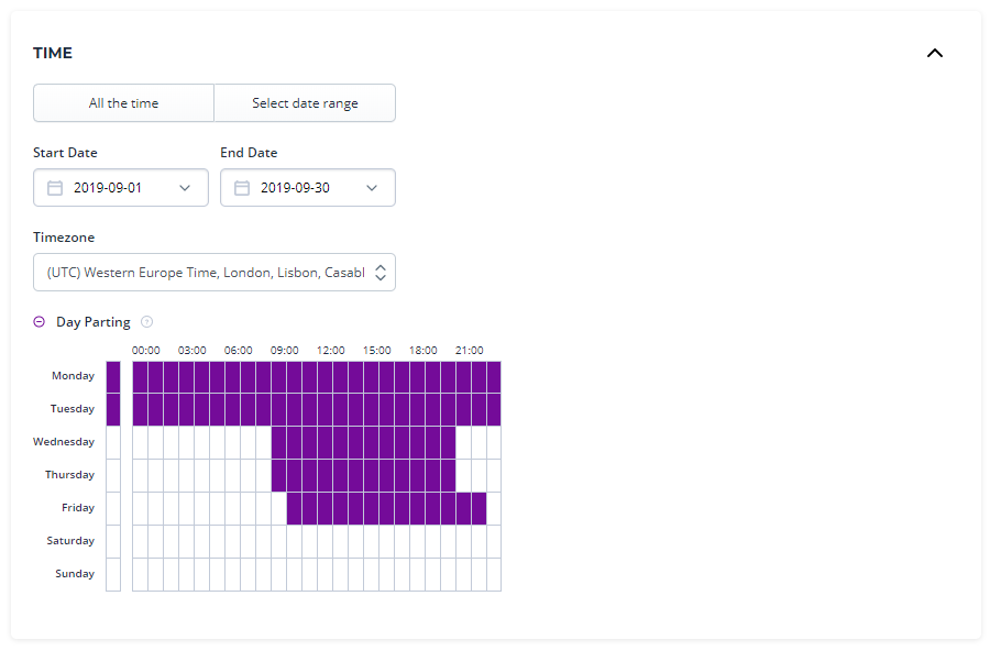 dayparting on DSP